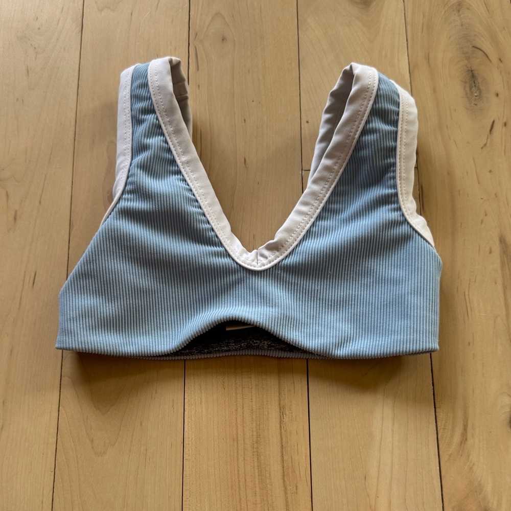 Five dancewear Sky Blue V-Neck Bra with Cream Trim